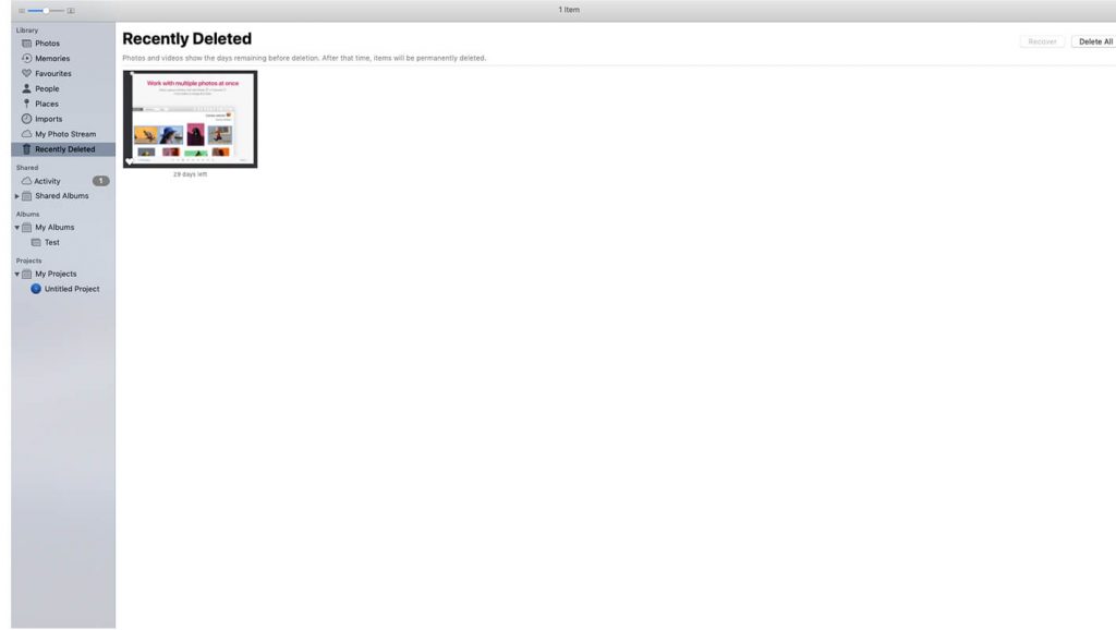 Recently Deleted - Menu
