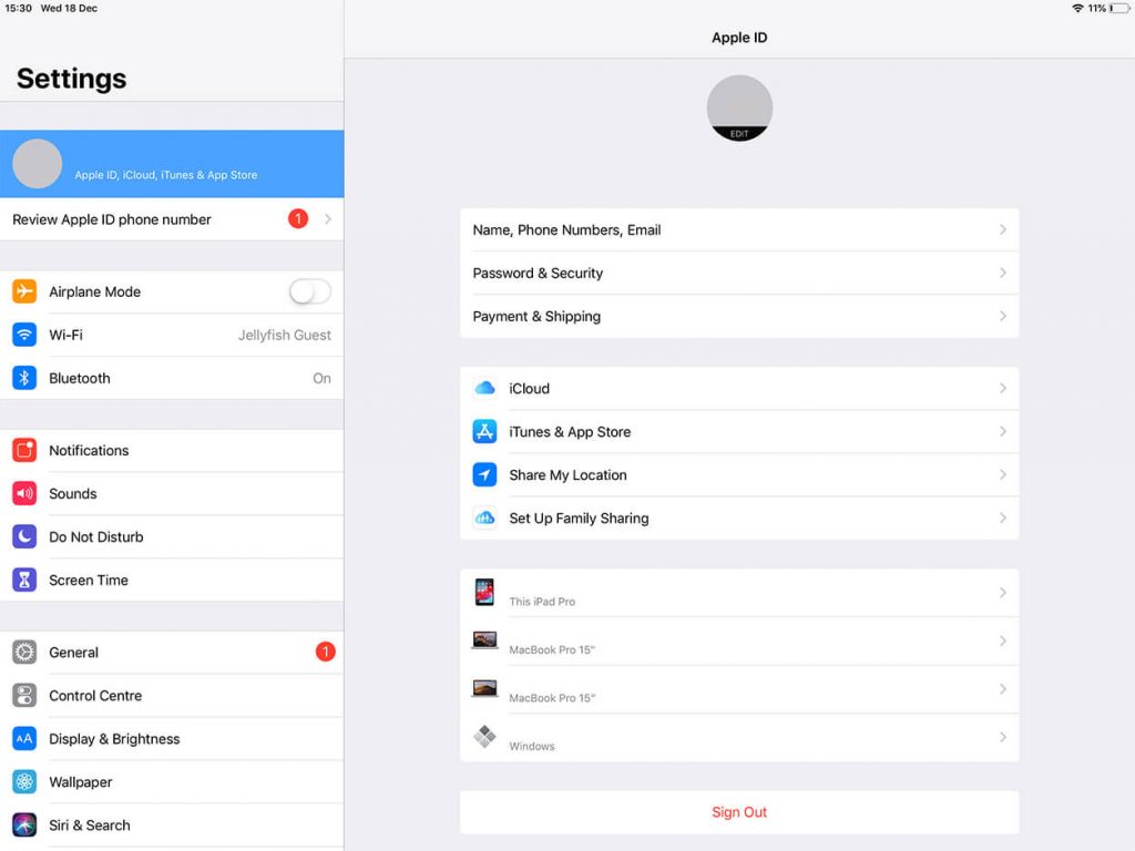 iCloud - iPad iCloud Menu