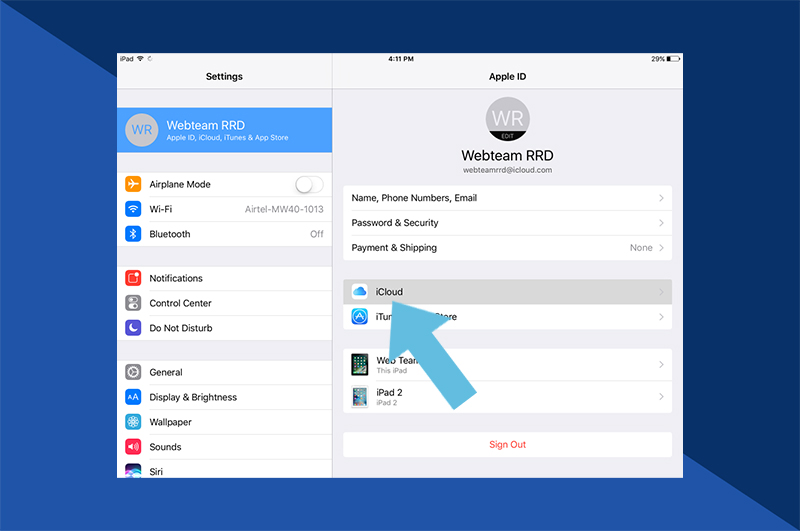 Wählen Sie „iCloud“ 