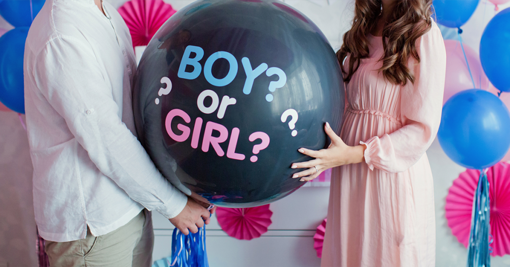 A gender-reveal photo book highlights the surprise of “boy or girl.”