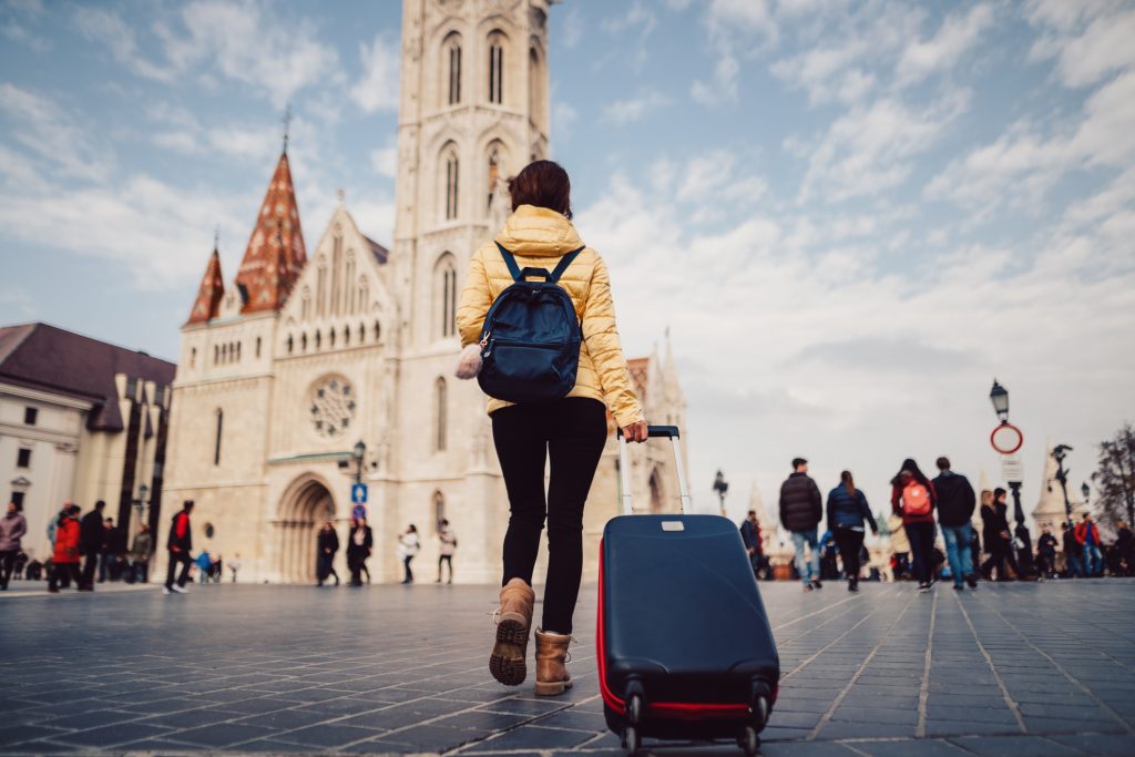 Tourist woman traveling solo in Budapest